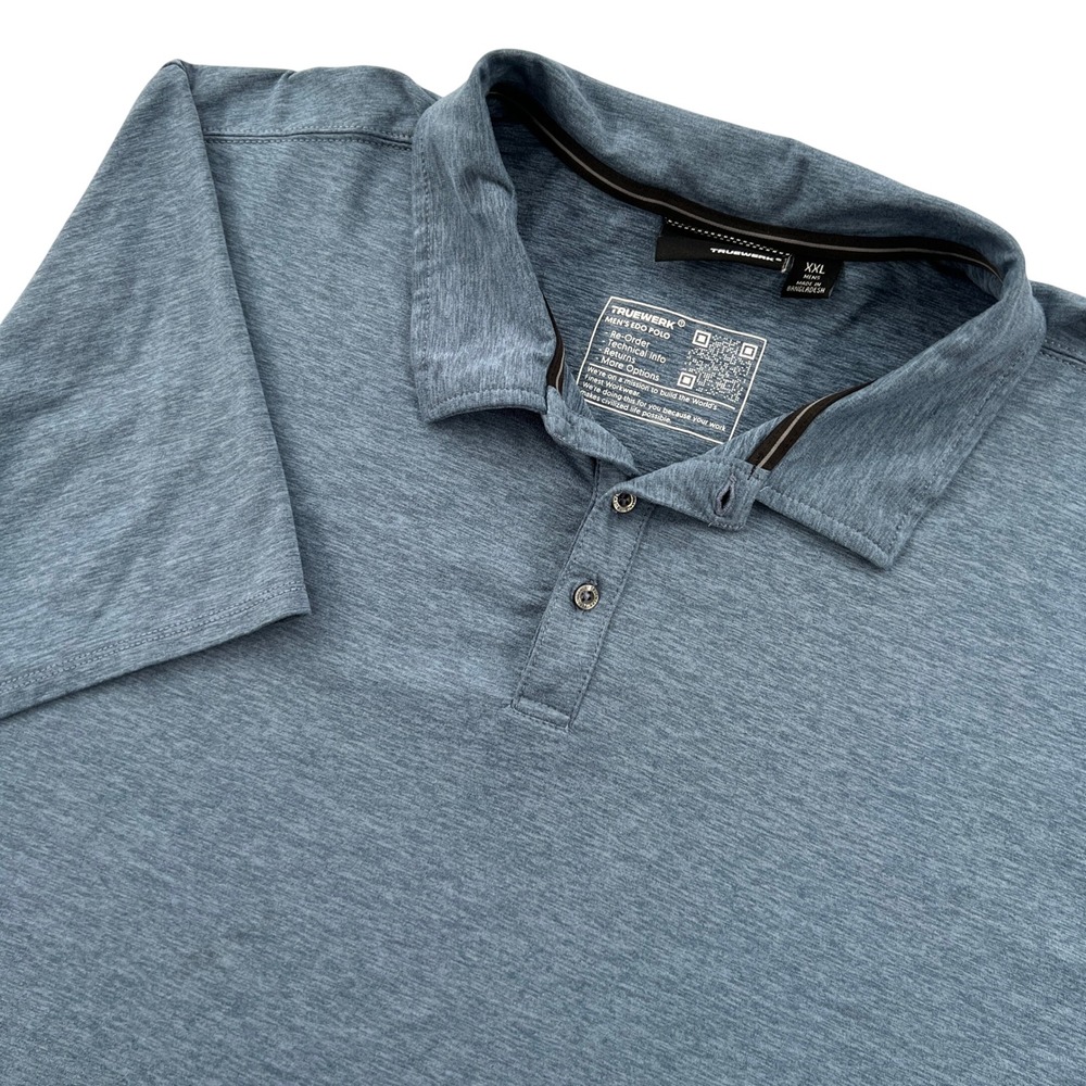 Truewerk EDO Polo Shirt Mens XXL Blue Heather Performance Workwear Short Sleeve